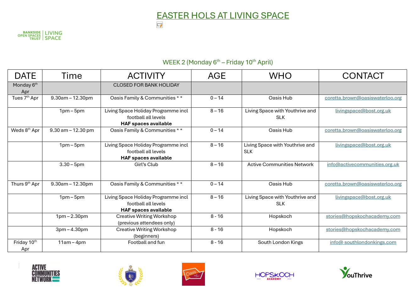 HAF Living Space EASTER Holiday Club - image 3