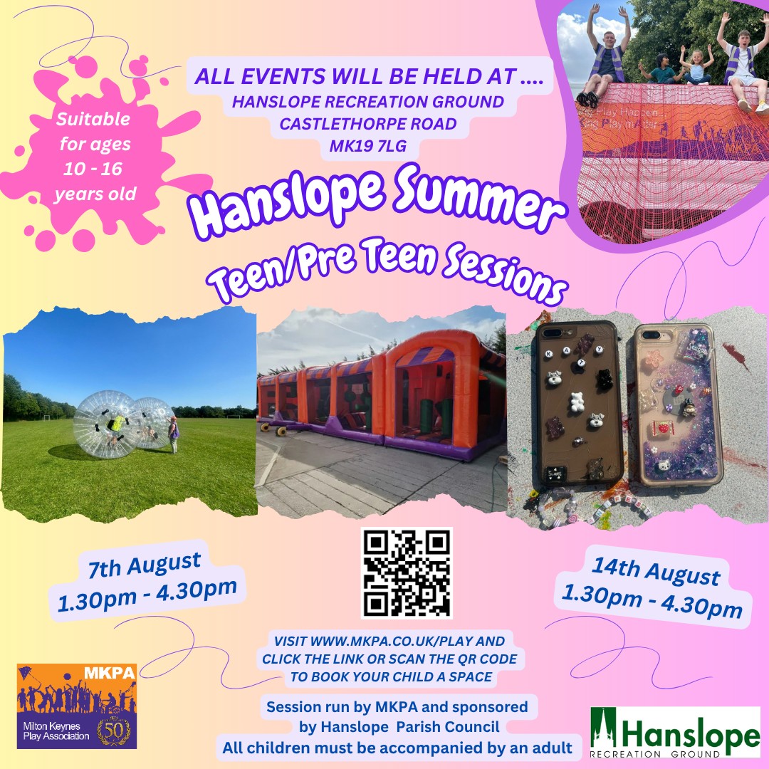 MKPA Hanslope Teen Sessions - SUMMER block mentored by Milton Keynes Play Association