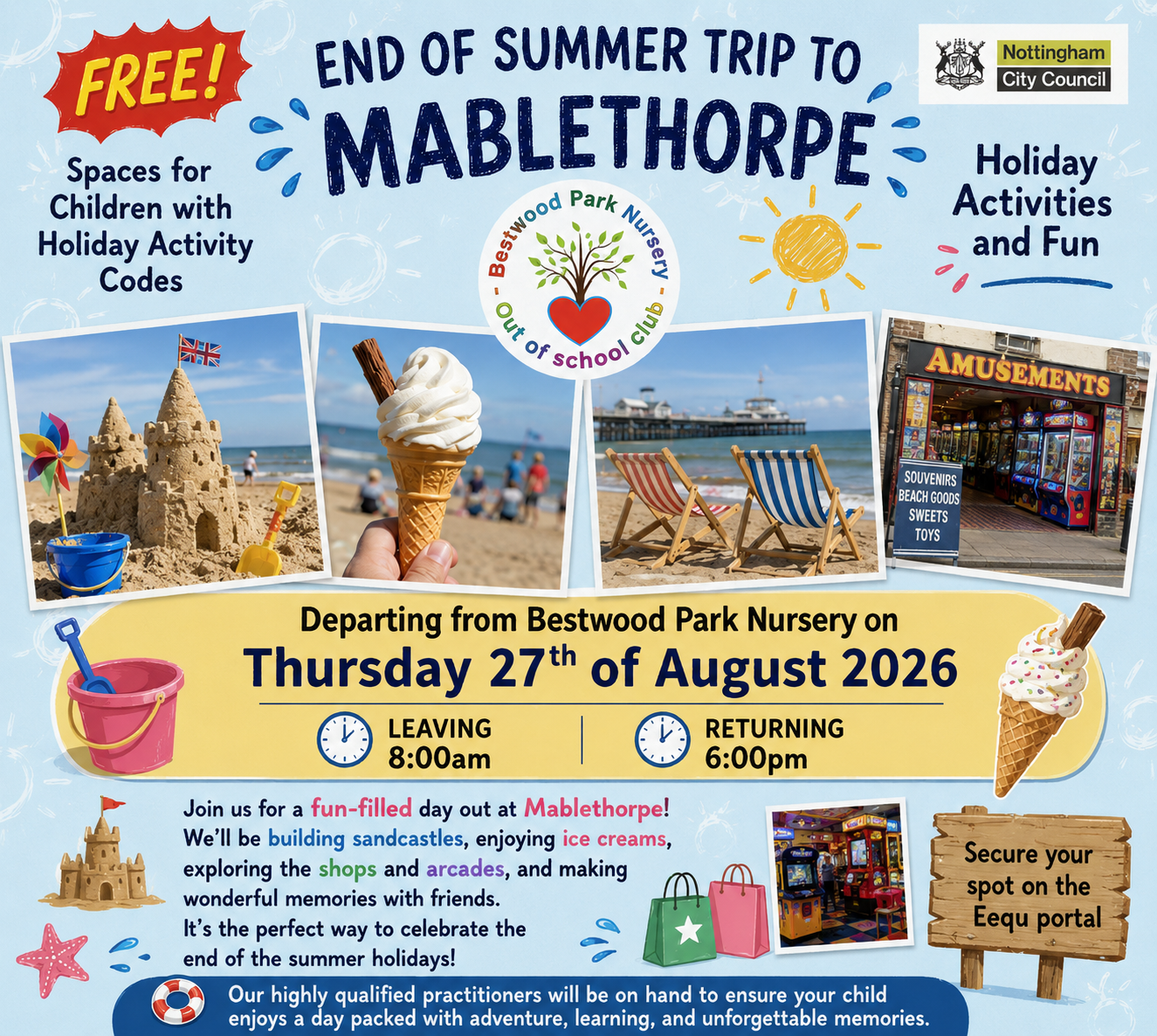 Day trip to Mablethorpe block mentored by Bestwood Park Nursery and Out of School Club