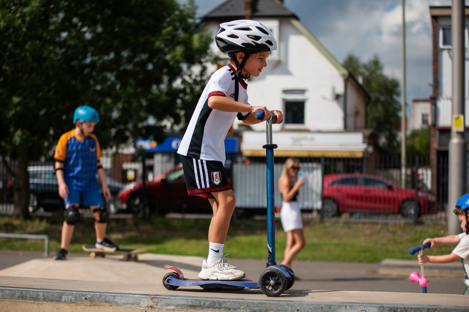 Scootering at Meadowbank Dorking block mentored by Mole Valley Summer Holiday Programme