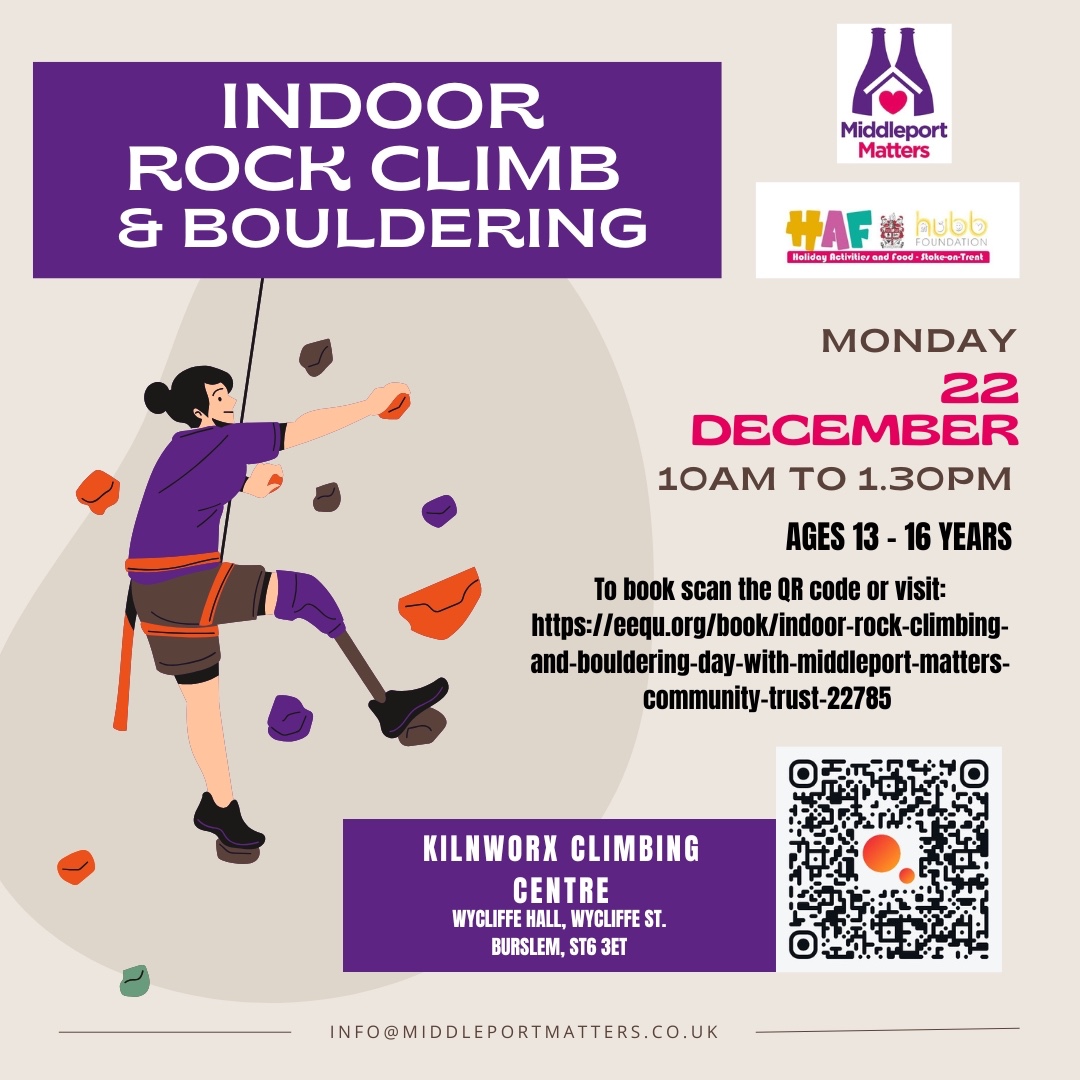 Indoor Rock Climbing & Bouldering Day block mentored by Middleport Matters Community Trust