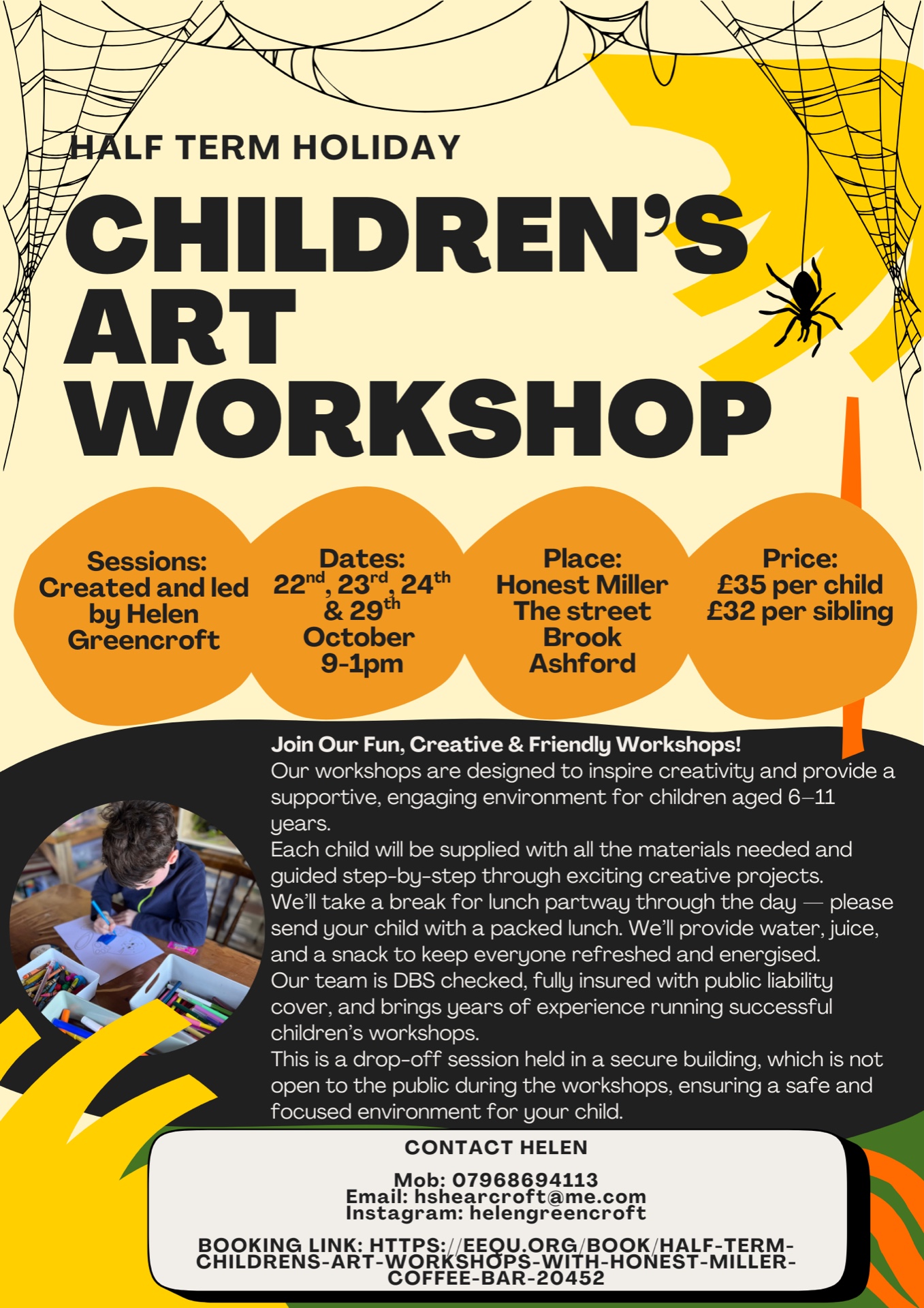 Half Term Children's art workshops block mentored by Honest Miller coffee bar
