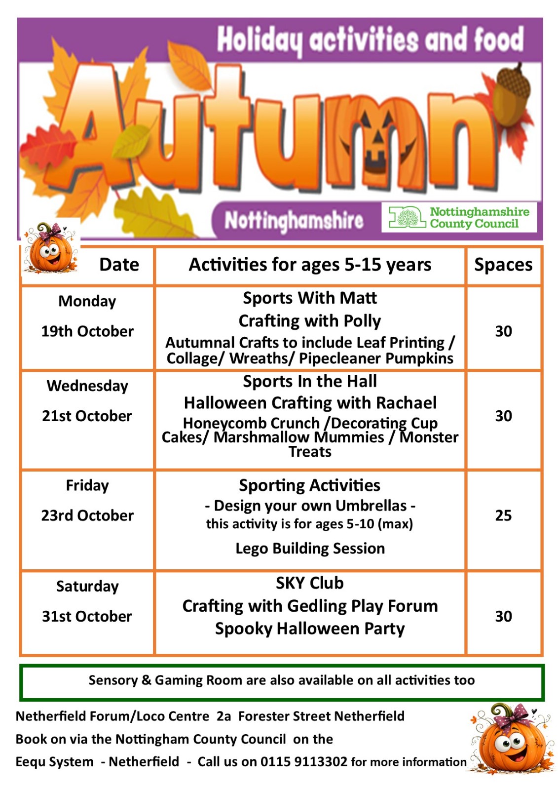 October Holiday Activities & Food block mentored by Netherfield Forum