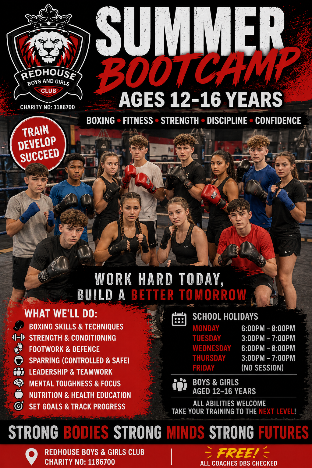 Holiday Bootcamp age 12-16 yrs block mentored by Redhouse Boys and Girls Club/ Redhouse Boxing