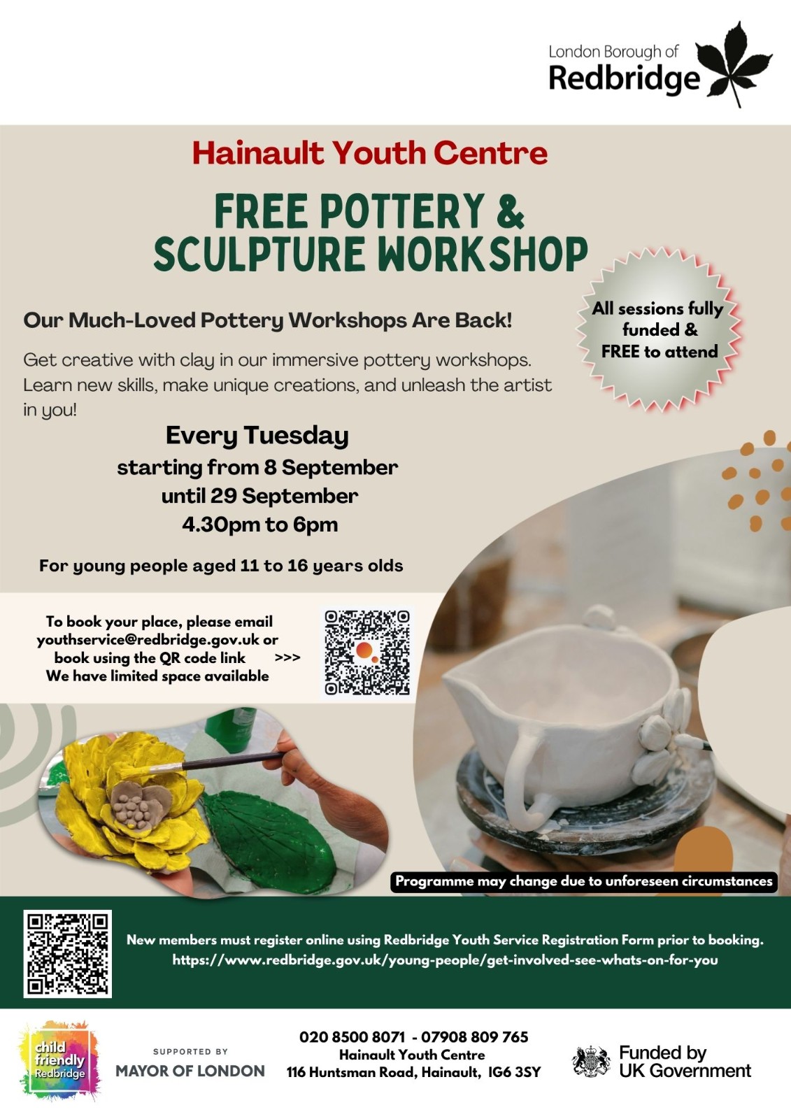 Pottery & sculpture workshop block mentored by Redbridge Youth Service